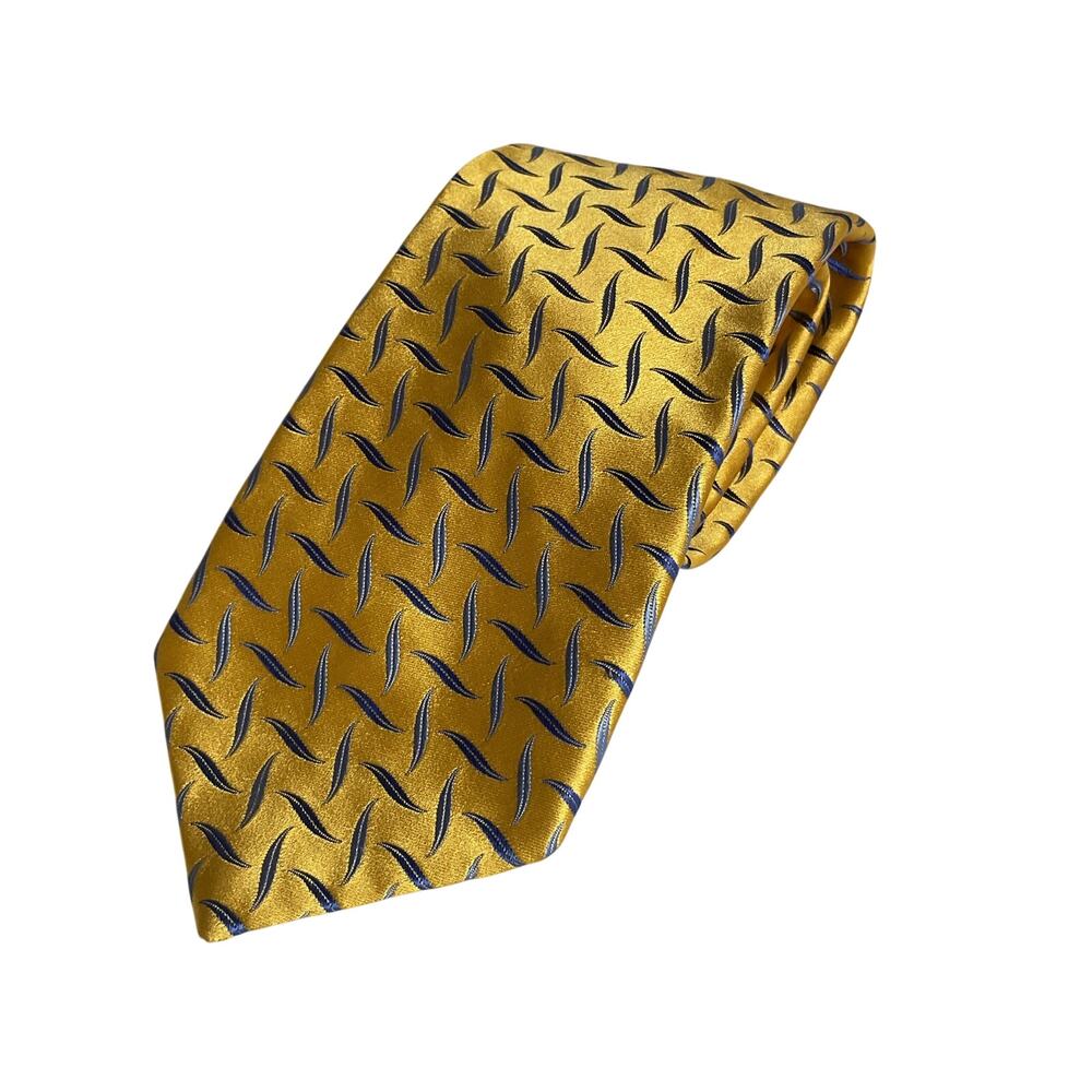 Vintage Robert Talbott Extra Long Nordstrom 100% Silk Tie Gold Blue